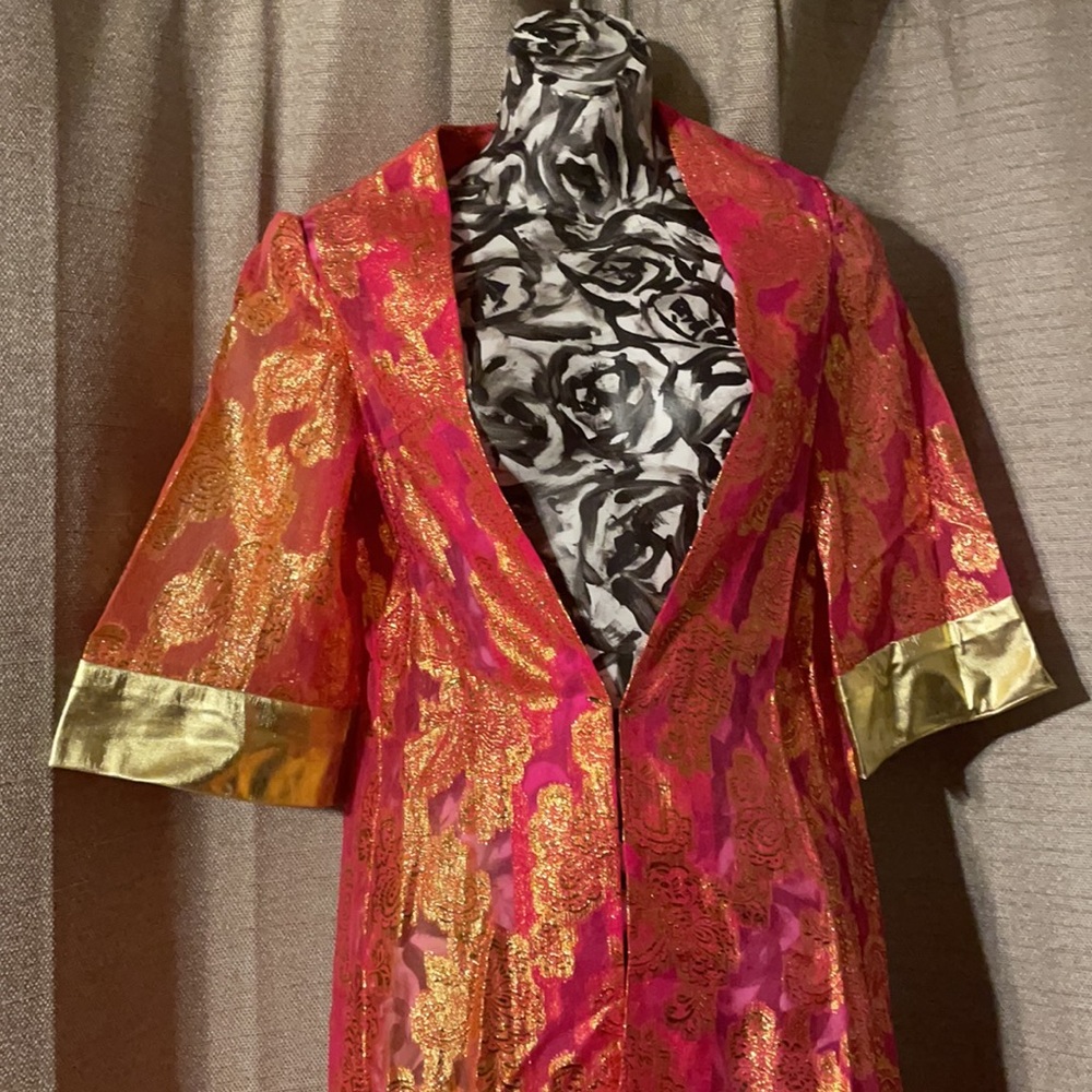 Long Pink Sheer Golden Glistening Robe Sz Small